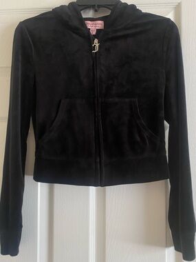 Juicy Couture Black Velour Zip Hoodie J Charm Y2K Small